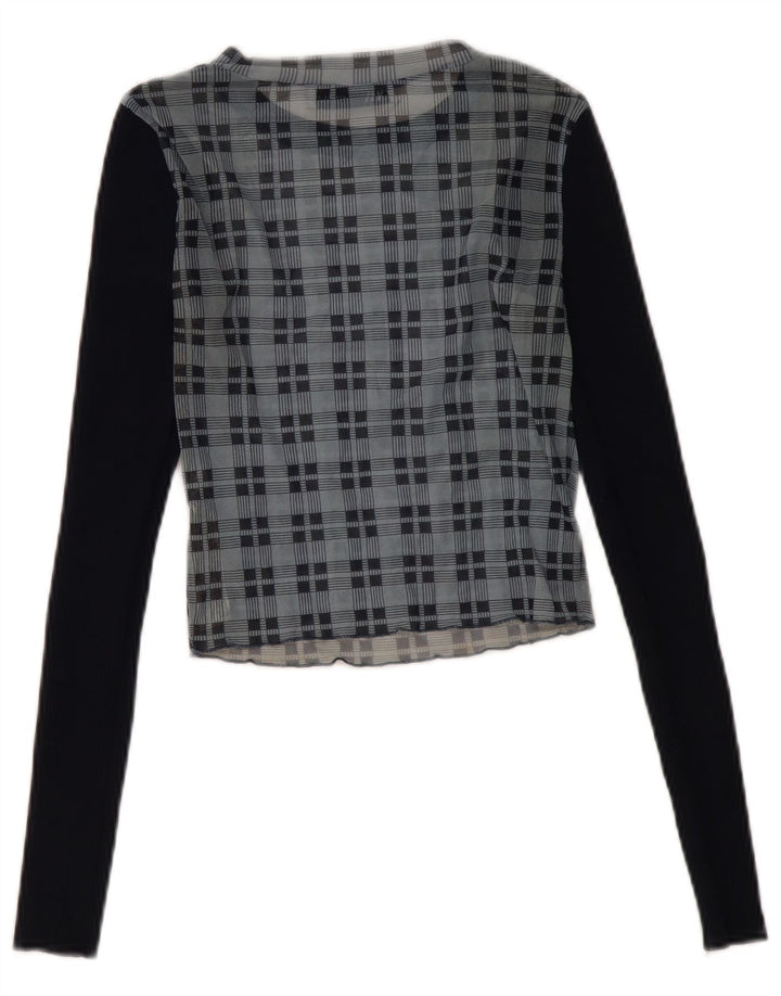 Zara Womens Crop Long Sleeve Blouse Top UK 8 Small Navy Blue Check