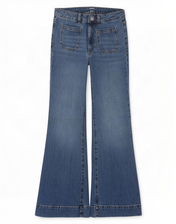 Marks & Spencer Womens High Rise Flared Jeans UK 10 Small W30 L30 Blue