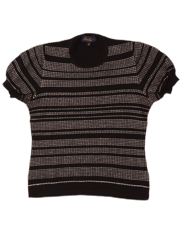Luisa Spagnoli Womens Crew Neck Jumper Sweater UK 12 Medium Black Striped