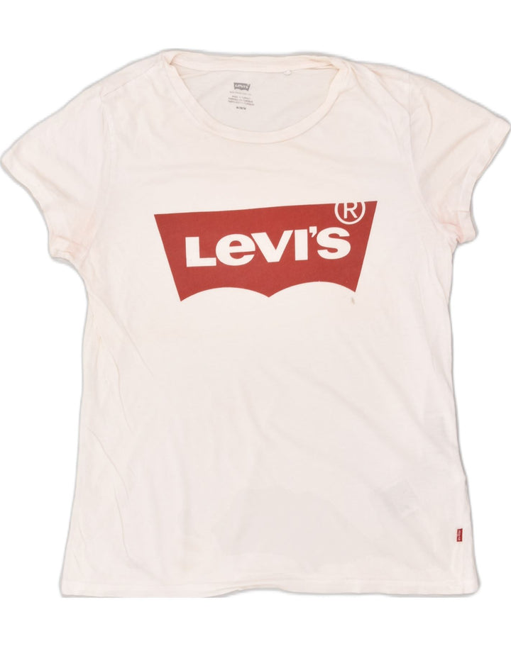 LEVI'S Womens Graphic T-Shirt Top UK 14 Medium White Cotton | Vintage Levi's | Thrift | Second-Hand Levi's | Used Clothing | Messina Hembry 
