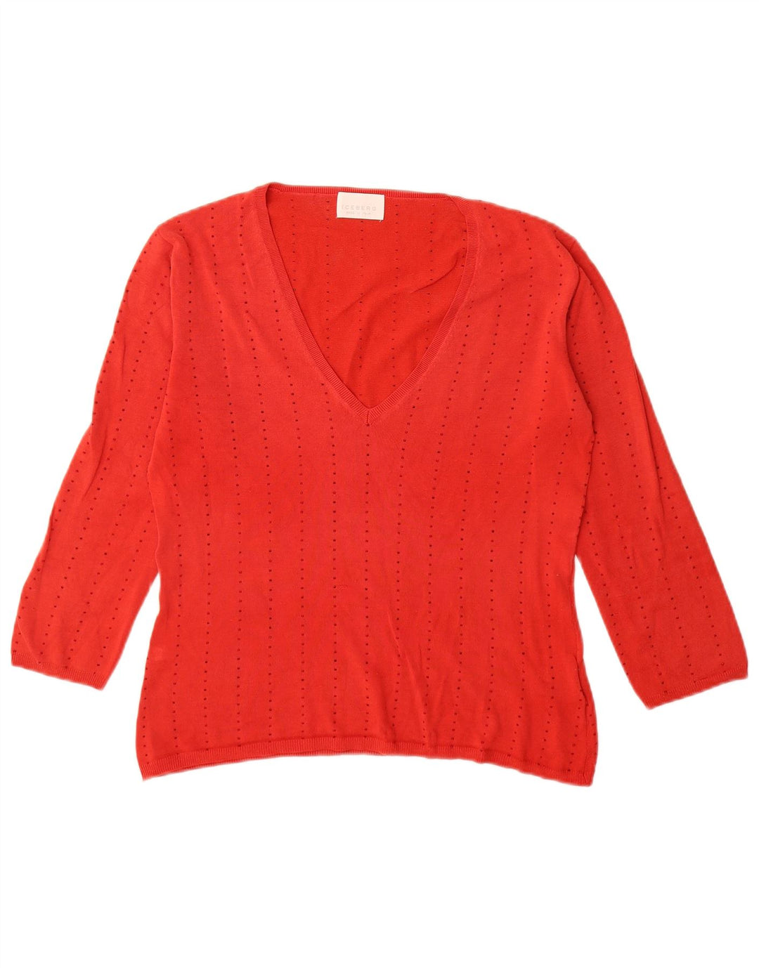 Iceberg Womens 3/4 Sleeve V-Neck Jumper Sweater IT 43 Medium Red Silk