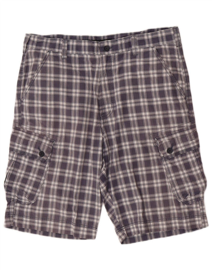 Calvin Klein Mens Cargo Shorts W36 Large Navy Blue Check Cotton