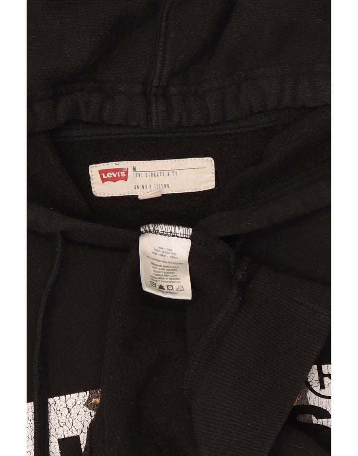 Levi's Womens Graphic Hoodie Jumper UK 14 Medium Black Cotton