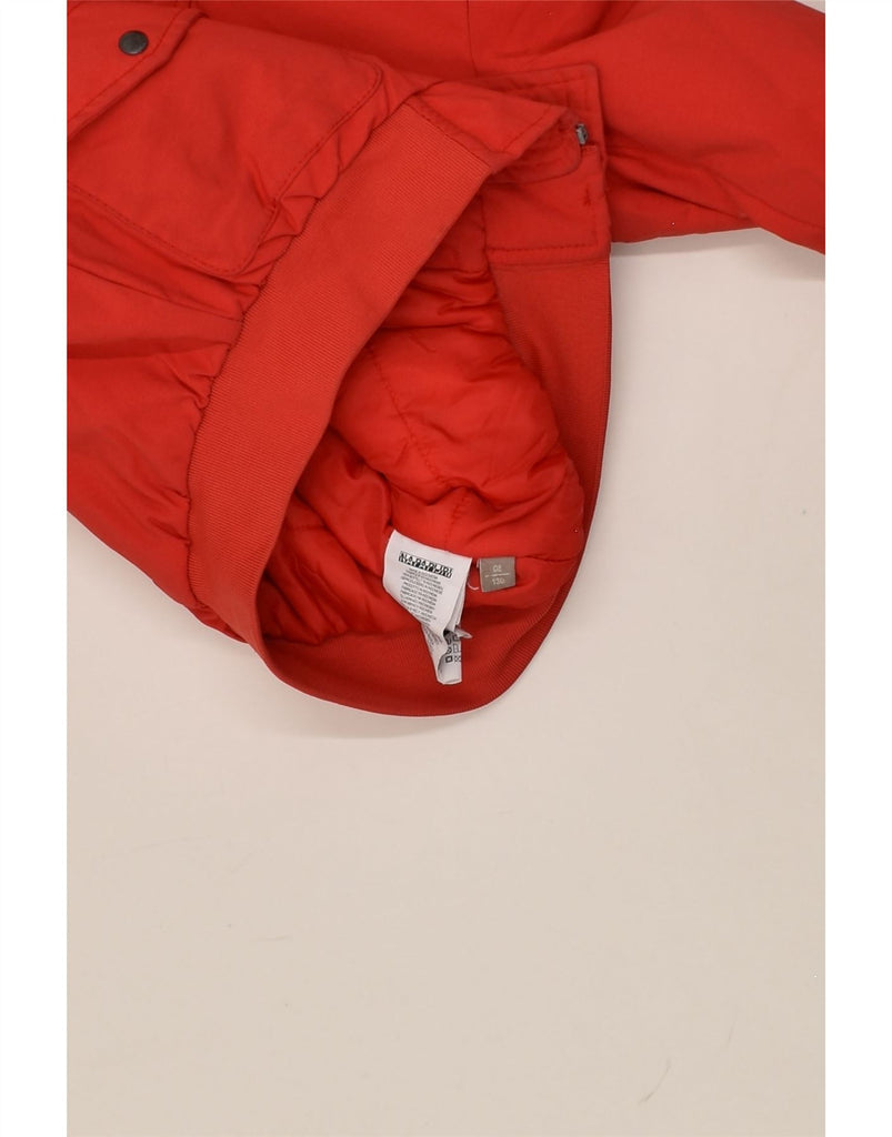 NAPAPIJRI Boys Hooded Bomber Padded Jacket 7-8 Years Red Polyester | Vintage Napapijri | Thrift | Second-Hand Napapijri | Used Clothing | Messina Hembry 