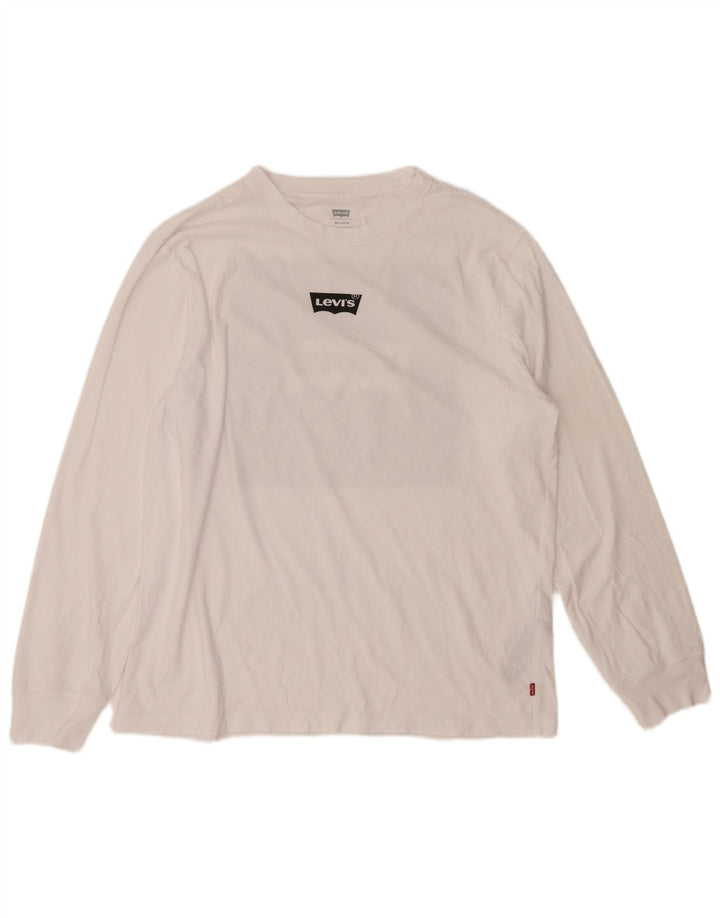 LEVI'S Mens Relaxed Graphic Top Long Sleeve Medium White Cotton