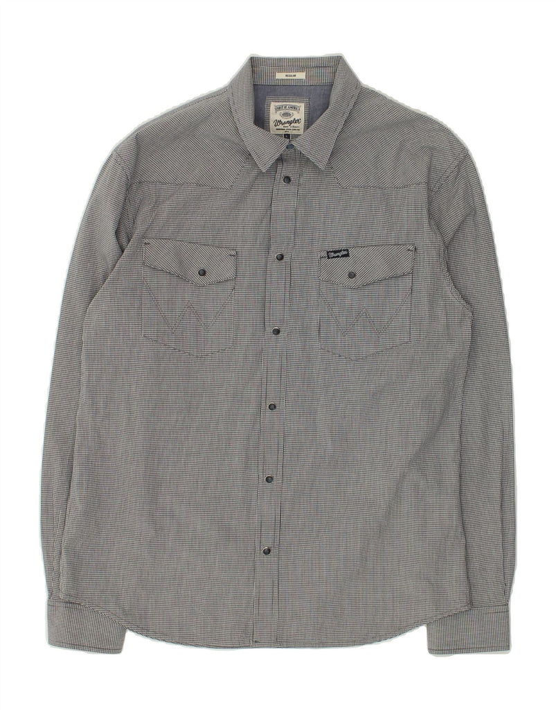 WRANGLER Mens Regular Fit Shirt Large Grey Gingham Cotton | Vintage Wrangler | Thrift | Second-Hand Wrangler | Used Clothing | Messina Hembry 