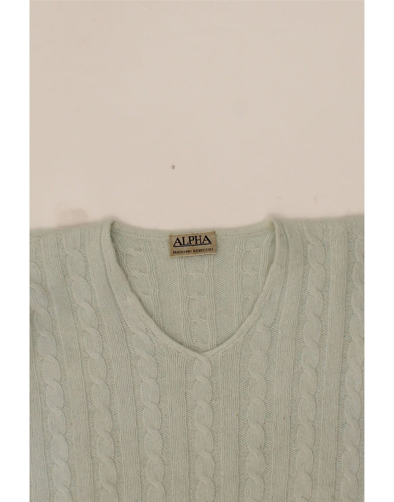 ALPHA MASSIMO REBECCHI Womens Crop V-Neck Jumper Sweater UK 12 Medium Blue Vintage Alpha Massimo Rebecchi and Second-Hand Alpha Massimo Rebecchi from Messina Hembry 