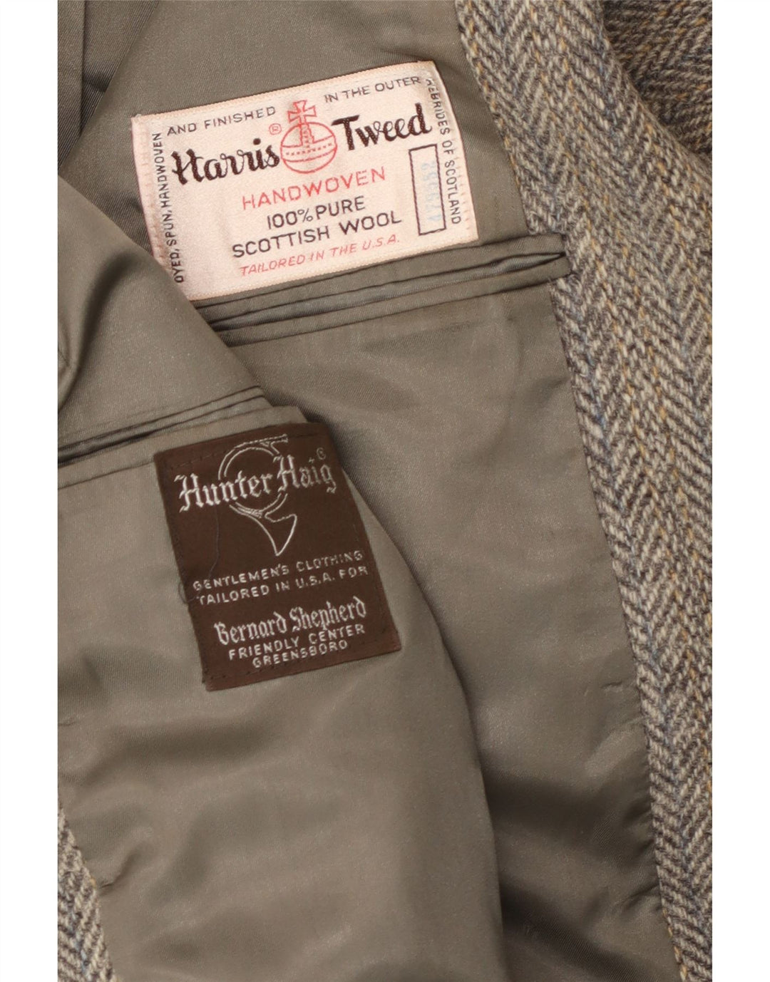 Hunter Haig Mens Harris Tweed Blazer Jacket UK 38 Medium Grey Herringbone