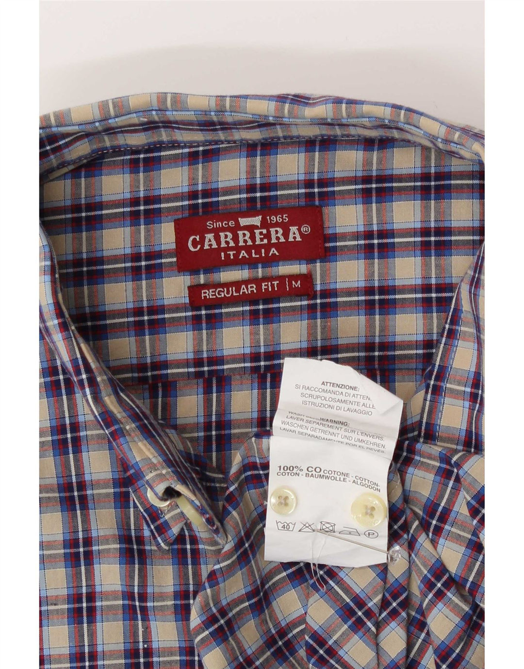 Carrera Mens Regular Fit Shirt Medium Multicoloured Check Cotton