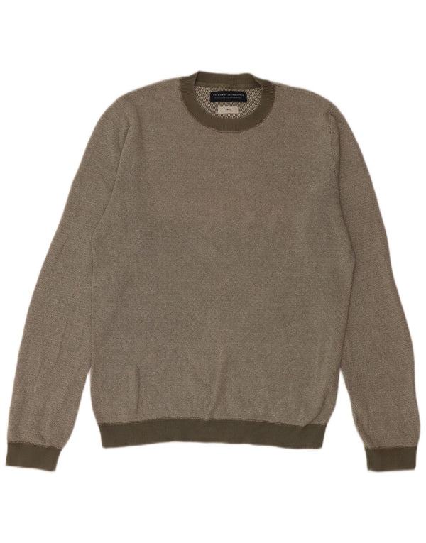 Jack & Jones Mens Crew Neck Jumper Sweater Small Khaki Cotton