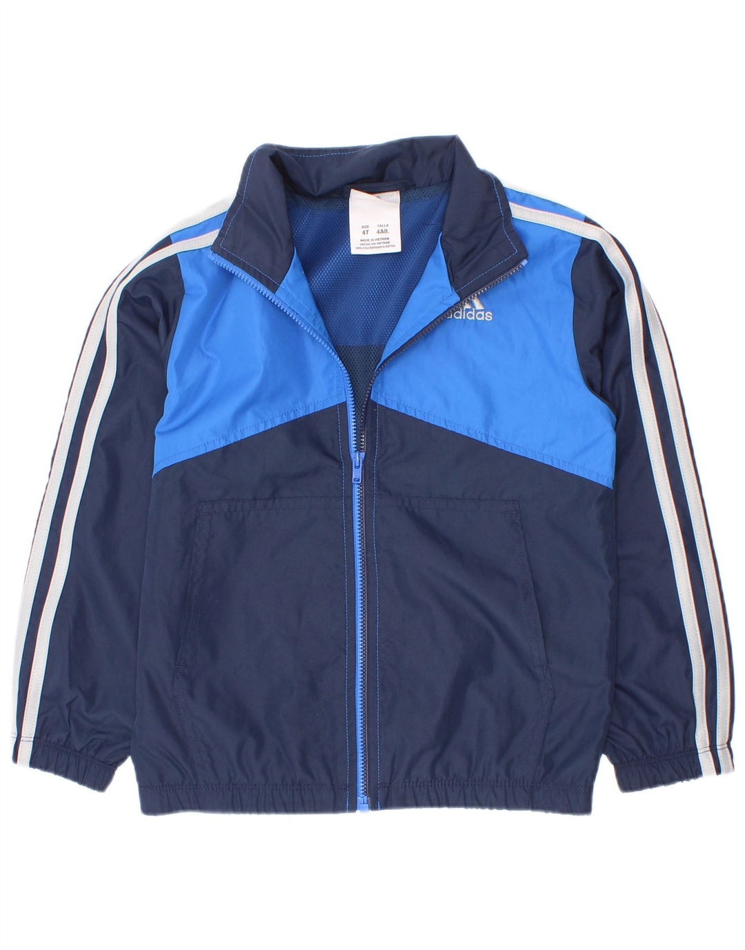 Adidas Boys Tracksuit Top Jacket 3-4 Years Navy Blue Colourblock Polyester