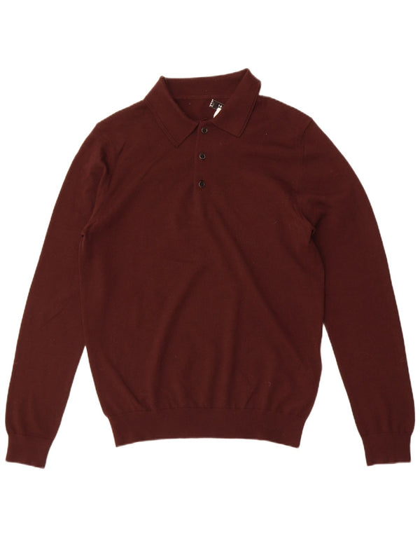 Reiss Mens Polo Neck Jumper Sweater Medium Maroon Merino Wool