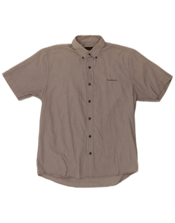 Pierre Cardin Mens Short Sleeve Regular Fit Shirt Large Grey Striped