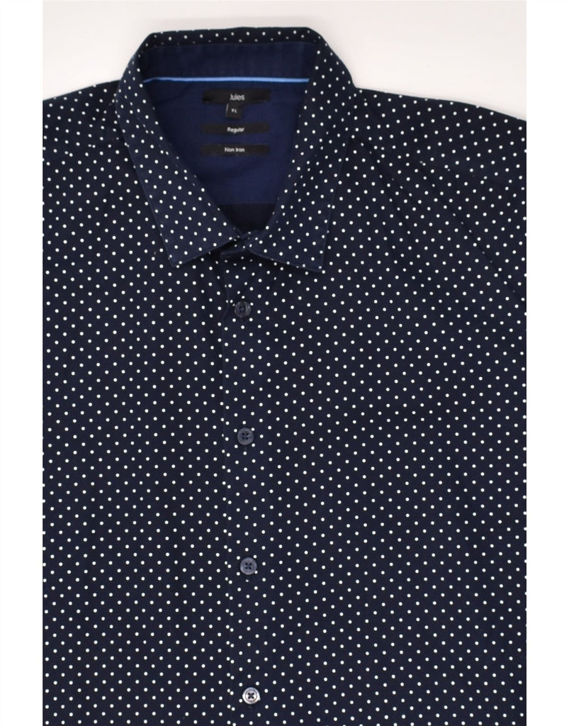 JULES Mens NON - IRON Regular Fit Shirt XL Navy Blue Polka Dot Cotton | Vintage Jules | Thrift | Second-Hand Jules | Used Clothing | Messina Hembry 