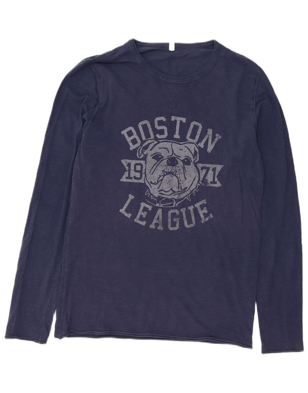 Benetton Mens Graphic Top Long Sleeve Medium Navy Blue Cotton