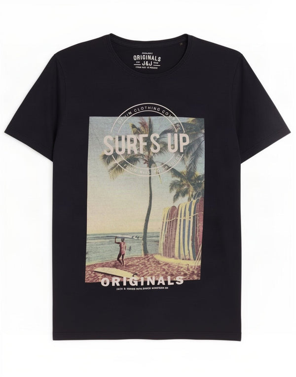 Jack & Jones Mens Graphic T-Shirt Top Large Navy Blue Cotton