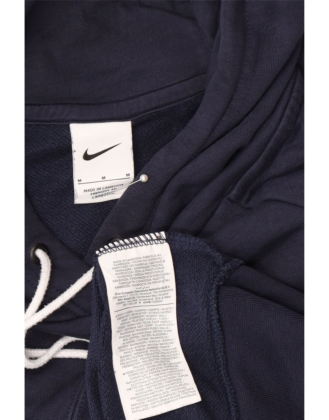 Nike Womens Hoodie Jumper UK 14 Medium Navy Blue Cotton