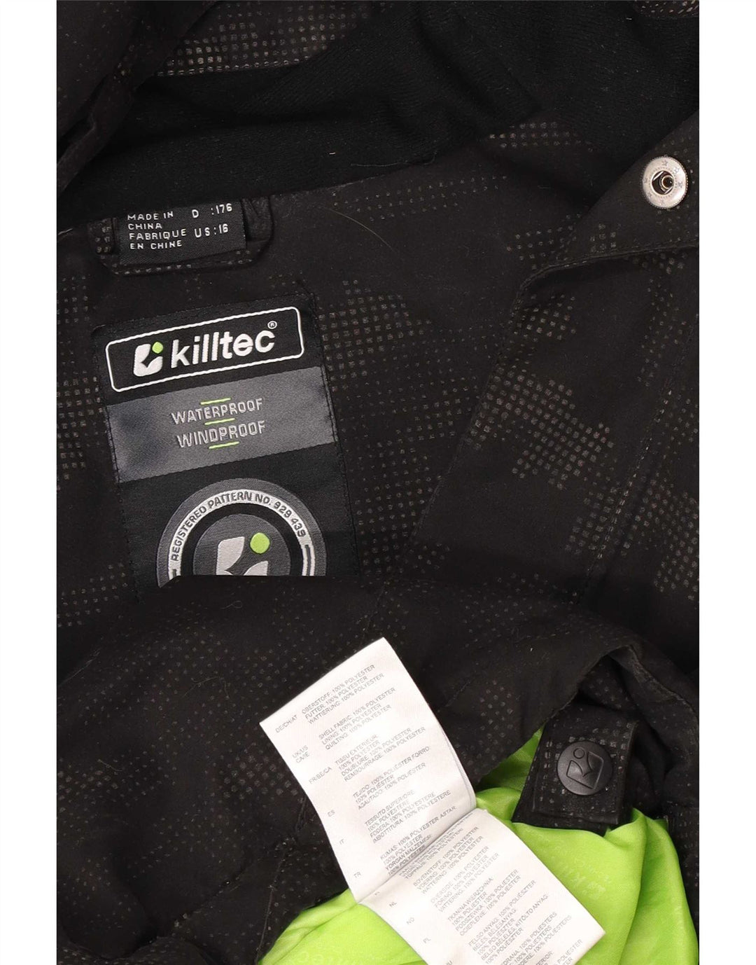 Killtec Boys Hooded Rain Jacket 15-16 Years Black Polyester