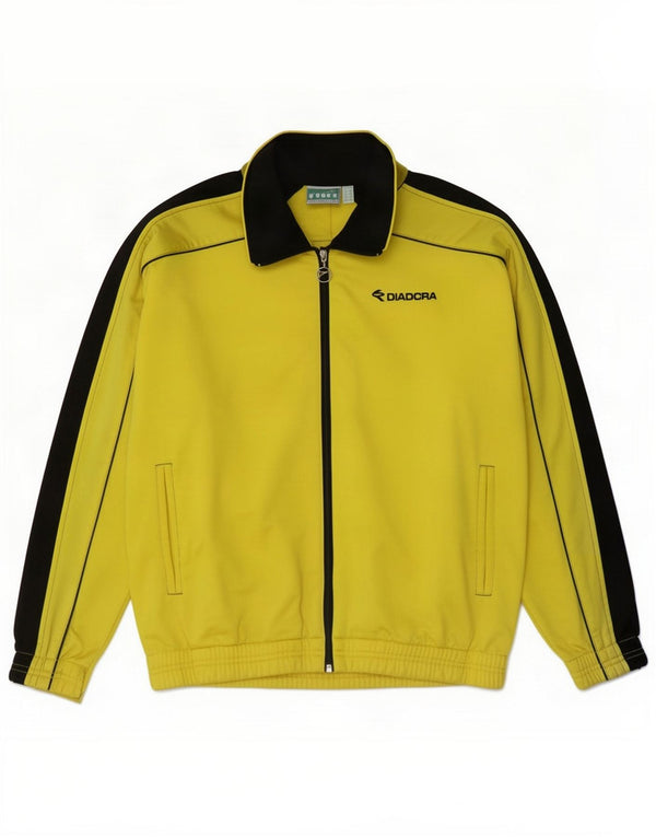 Diadora Mens Tracksuit Top Jacket UK 36 Small Yellow Colourblock Polyester