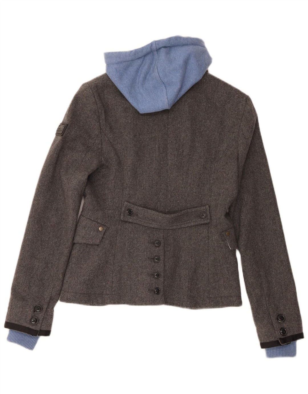 Superdry Womens Hooded 2 Button Blazer Jacket UK 10 Small Grey Wool
