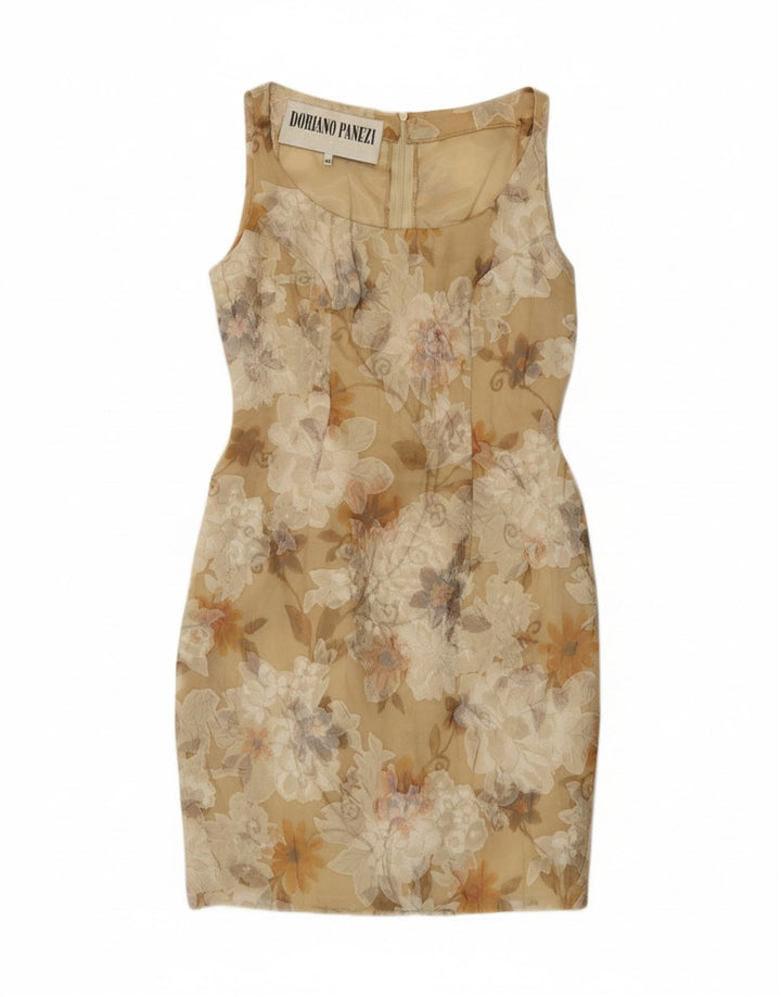 VINTAGE Womens Sleeveless Sheath Dress IT 44 Medium Beige Floral Vintage Vintage and Second-Hand Vintage from Messina Hembry 