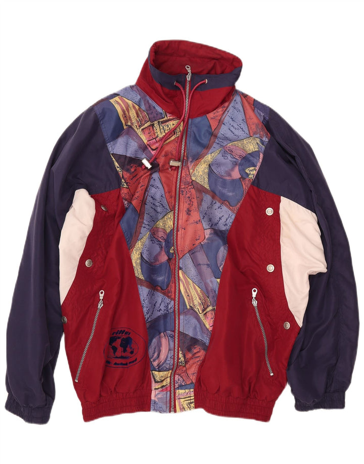 VINTAGE Mens Graphic Tracksuit Top Jacket  2XL Navy Blue Colourblock