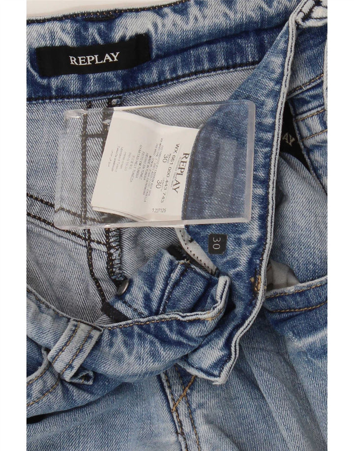 Replay Womens Distressed Straight Jeans W30 L30 Blue Cotton