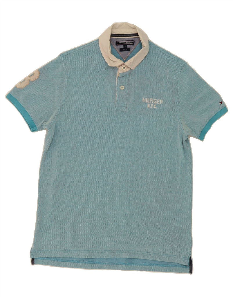TOMMY HILFIGER Mens Slim Fit Polo Shirt Large Blue Cotton Vintage Tommy Hilfiger and Second-Hand Tommy Hilfiger from Messina Hembry 