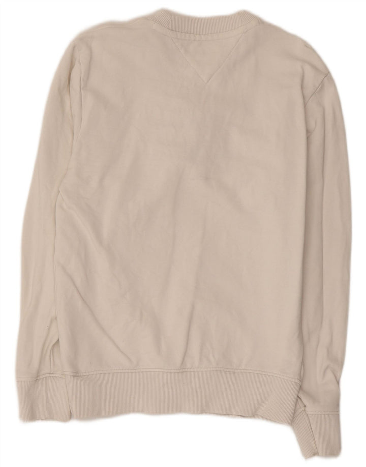 TOMMY HILFIGER Womens Graphic Sweatshirt Jumper UK 6 XS White Cotton