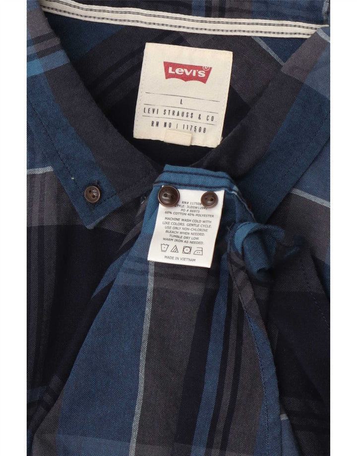 Levi's Mens Short Sleeve Shirt Large Navy Blue Check Cotton