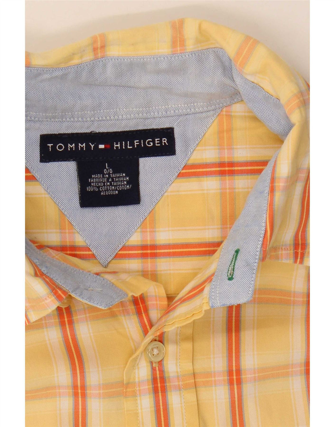Tommy Hilfiger Mens Short Sleeve Shirt Large Yellow Check Cotton