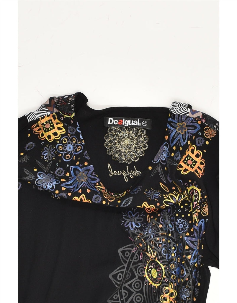 DESIGUAL Womens Long Sleeve A-Line Dress EU 40 Medium Black Floral | Vintage Desigual | Thrift | Second-Hand Desigual | Used Clothing | Messina Hembry 