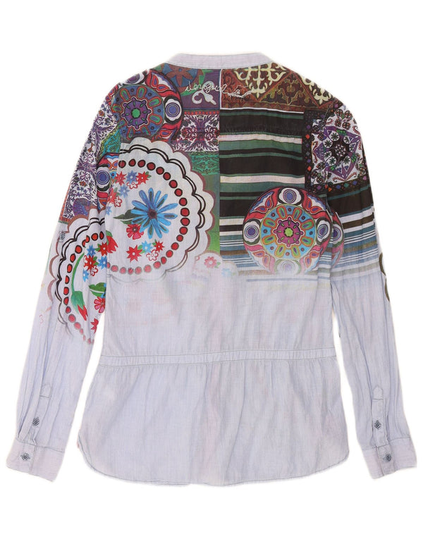 Desigual Womens Graphic Shirt Blouse UK 10 Small Blue Floral Cotton