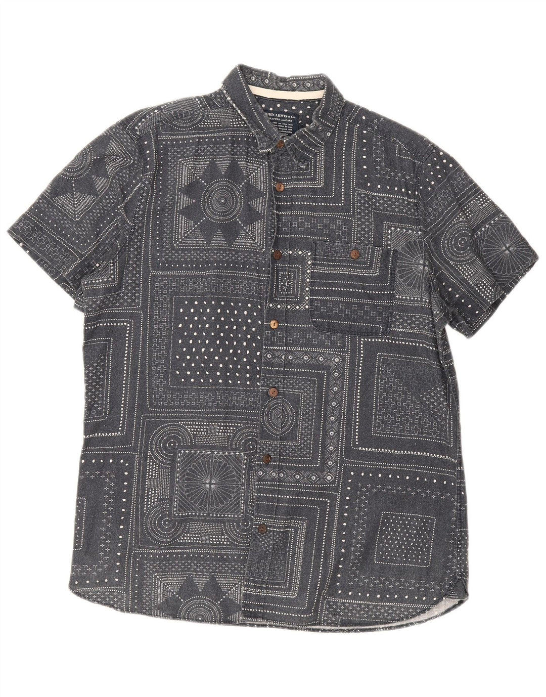 John Lewis Mens Short Sleeve Shirt Medium Grey Geometric Cotton