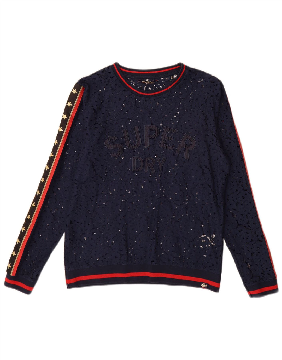 Superdry Womens Oversized Graphic Top Long Sleeve UK 10 Small Navy Blue