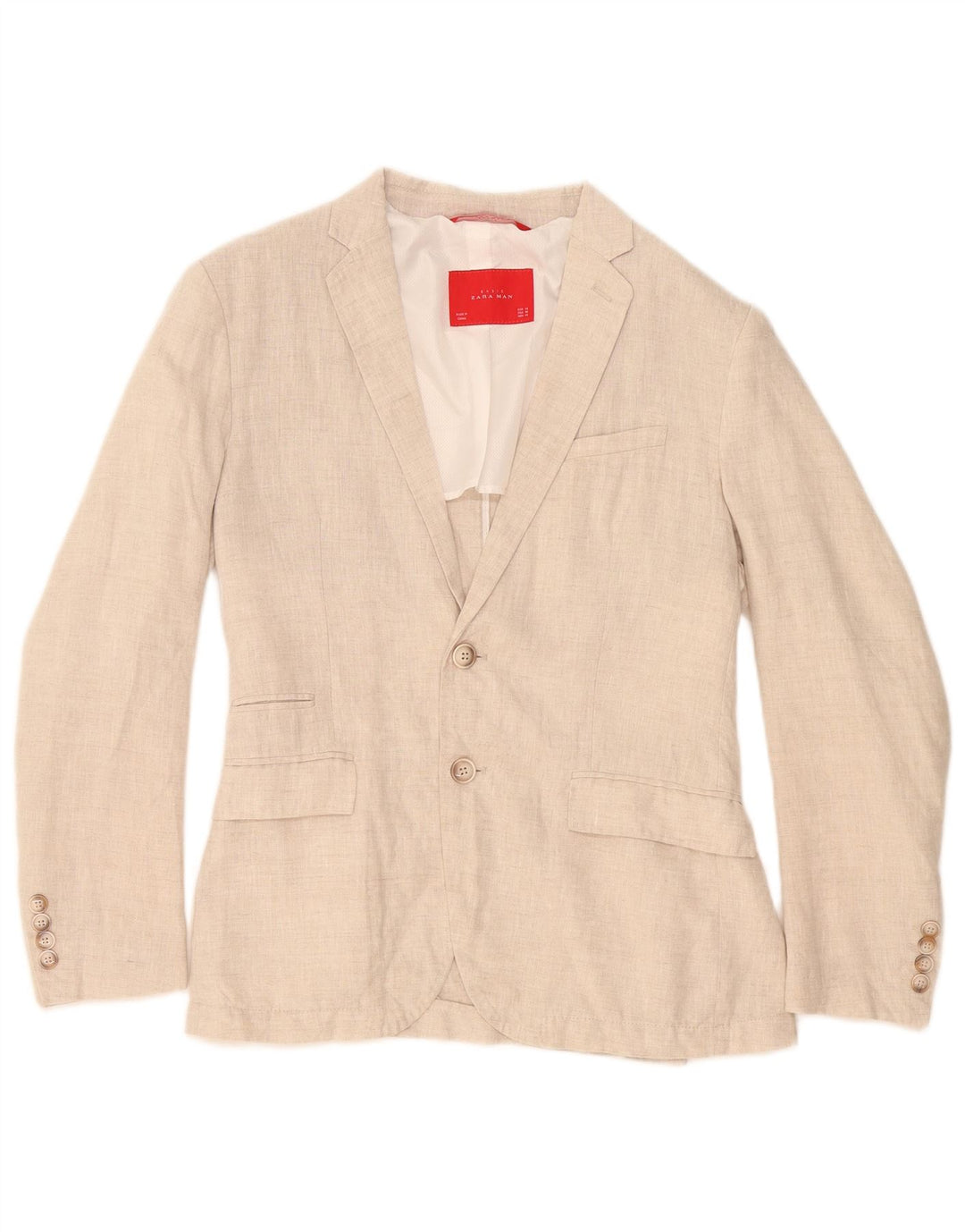 Zara Mens 2 Button Blazer Jacket EU 46 Small Beige