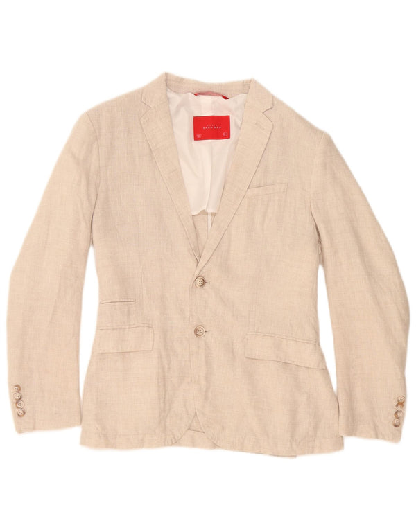 Zara Mens 2 Button Blazer Jacket EU 46 Small Beige