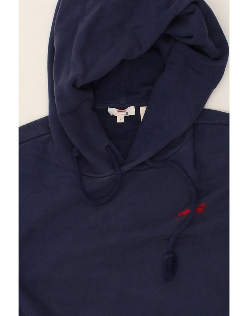 LEVI'S Mens Graphic Hoodie Jumper Large Navy Blue Cotton | Vintage Levi's | Thrift | Second-Hand Levi's | Used Clothing | Messina Hembry 