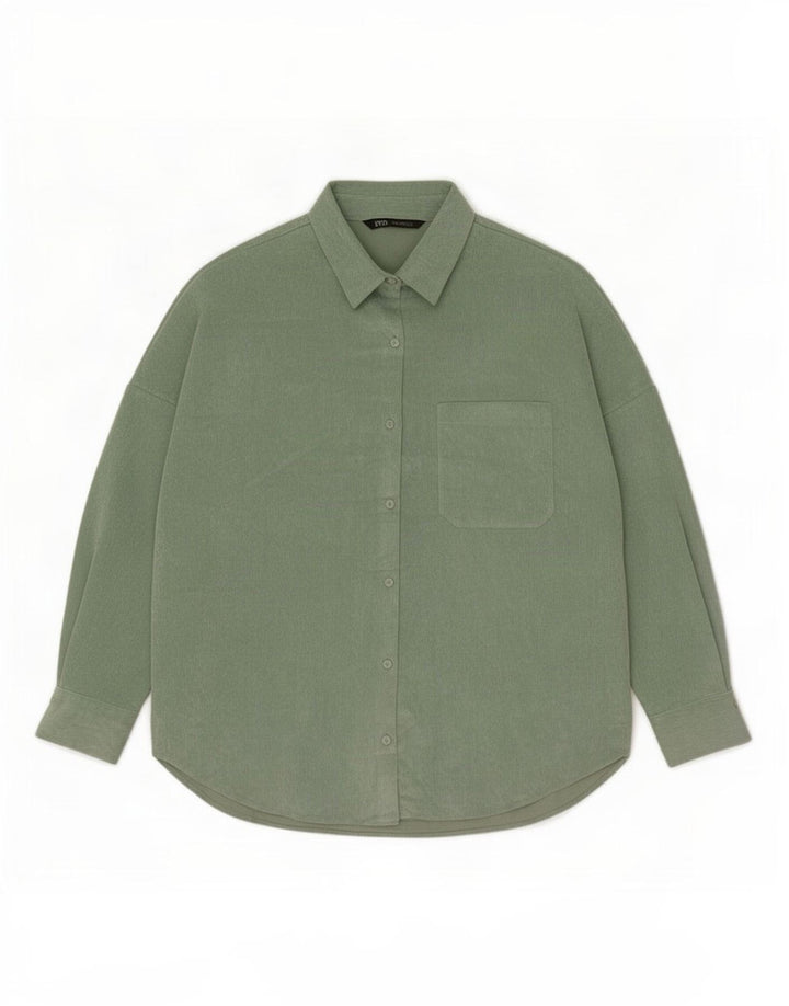 Zara Womens Oversized Corduroy Shirt UK 10 Small Green Polyester