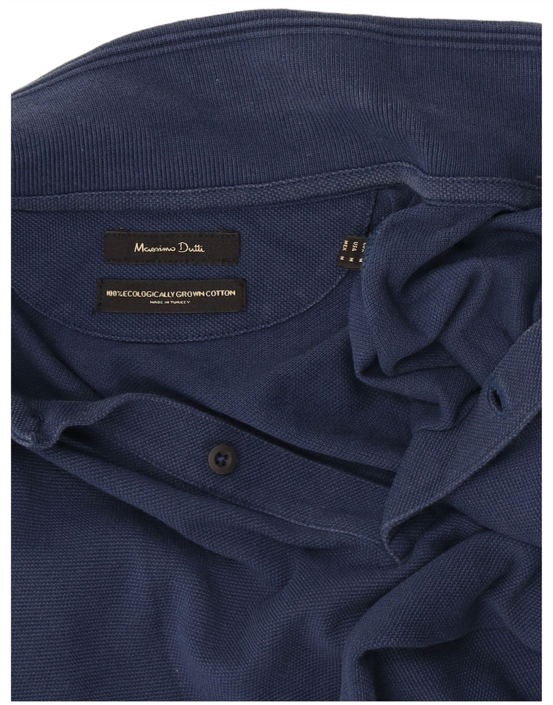 Massimo Dutti Mens Polo Shirt Medium Navy Blue Cotton