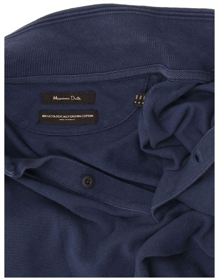 Massimo Dutti Mens Polo Shirt Medium Navy Blue Cotton