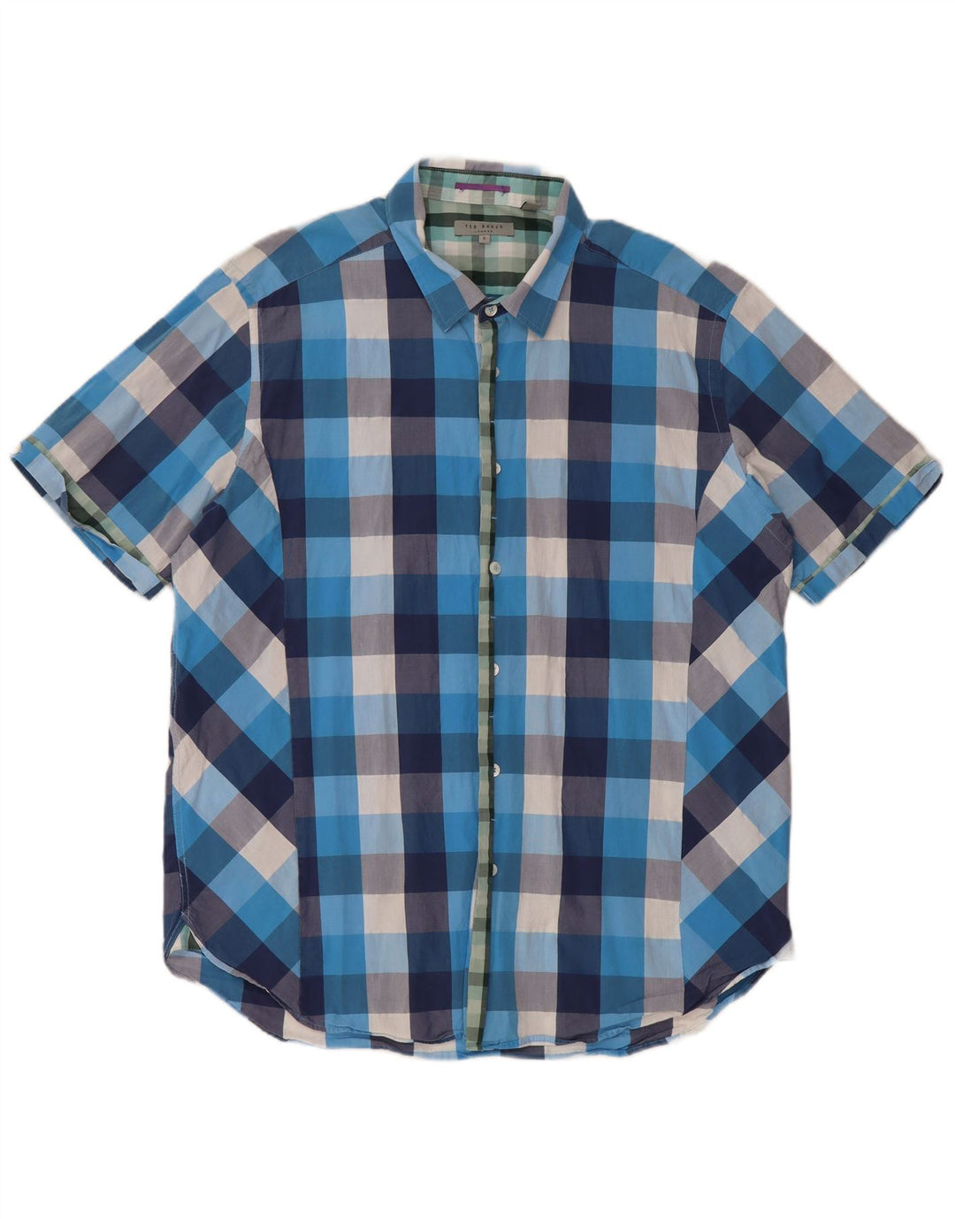 Ted Baker Mens Short Sleeve Shirt Size 6 2XL Blue Check Cotton