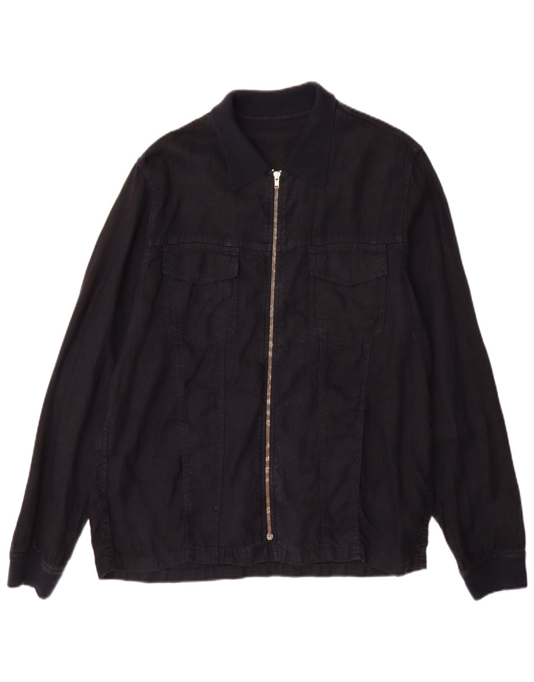 Zara Mens Utility Jacket UK 40 Large Navy Blue Flax