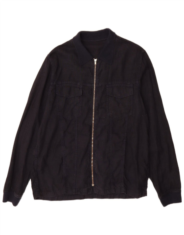 Zara Mens Utility Jacket UK 40 Large Navy Blue Flax