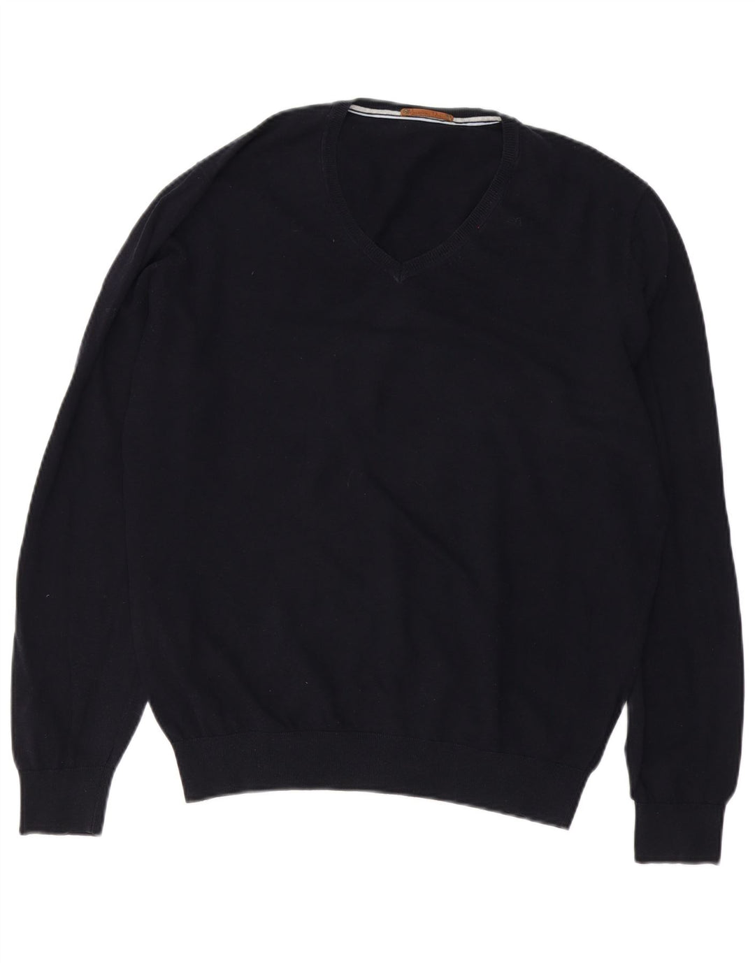 Massimo Dutti Mens V-Neck Jumper Sweater XL Navy Blue Cotton