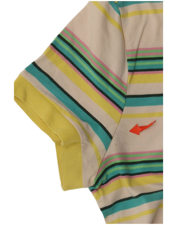 LACOSTE Womens Polo Shirt Size 40 Medium Off White Striped Cotton