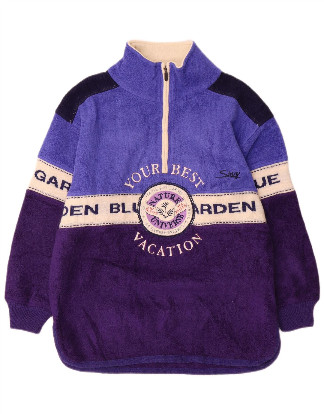 Silvy Womens Graphic Fleece Jumper UK 14 Medium Purple Colourblock