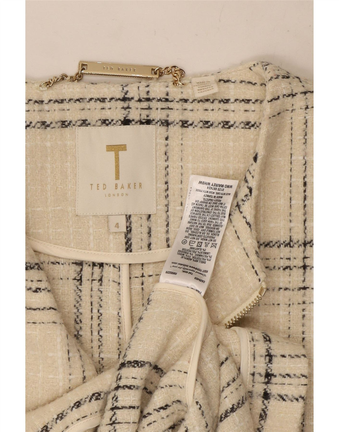 Ted Baker Womens Overcoat Size 4 Large Off White Check Acrylic