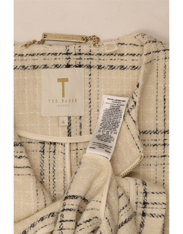 Ted Baker Womens Overcoat Size 4 Large Off White Check Acrylic