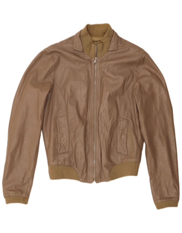 Vintage Womens Bomber Leather Jacket UK 18 XL Khaki Leather